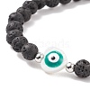 Heart with Evil Eye Shell & Natural Lava Rock Beaded Stretch Bracelet BJEW-JB08235-02-4