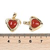 Brass Pave Natural Carnelian(Dyed & Heated) Heart Charms KK-U043-51G-04-3