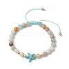 Natural Flower Amazonite Round Beaded Braided Bead Bracelets BJEW-JB10692-03-1