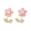 Enamel Flower of Life Stud Earrings with Clear Cubic Zirconia EJEW-I266-12G-04-1