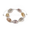 Animal Skin Printed Natural Cowrie Shell & Polymer Clay Braided Bead Bracelet with Rhinestone BJEW-JB09205-1