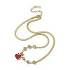 Red Acrylic Heart & Crystal Rhinestone Pendant Necklace with Herringbone Chains NJEW-F298-10G-2