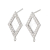 Brass Micro Pave Clear Cubic Zirconia Rhombus Stud Earring Findings KK-Z133-02P-03-1
