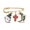 Halloween Ghost & Skull Moon Alloy Enamel Charm Safety Pin with Synthetic Turquoise Cross JEWB-BR00069-03-1