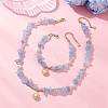 Natural Aquamarine Chips Beads Necklaces & Bracelets Sets for Women SJEW-JS01372-01-1