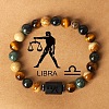 Twelve Constellations Natural Tiger Eye & Picture Jasper & Rhyolite Jasper Round & Column Beaded Stretch Bracelets for Women Men WG6FA5D-09-1