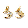 Moon with Cloud Brass Micro Pave Clear Cubic Zirconia Charms KK-G425-18G-1