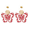 Brass Printing Acrylic Butterfly Dangle Stud Earrings EJEW-TA00674-1