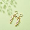 Shell Pearl Beaded Bean with Leaf  Long Dangle Leverback Earrings EJEW-TA00132-3