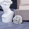 Brass Micro Pave Clear Cubic Zirconia Flower Pendant Necklaces WG37882-04-2