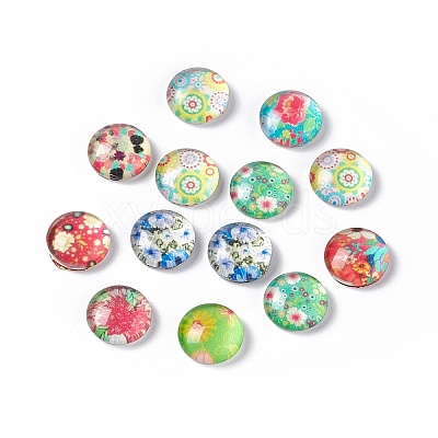 Half Round/Dome Floral Printed Glass Cabochons GGLA-A002-10mm-UU-1