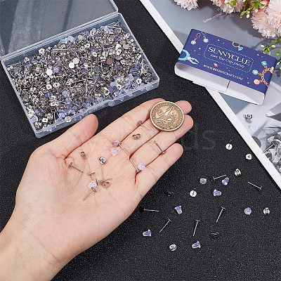 300Pcs 304 Stainless Steel Flat Round Blank Peg Earring Post STAS-SC0007-33B-1