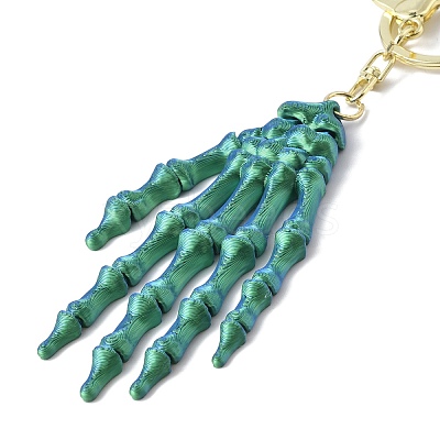 Halloween Plastic Skeleton Hand Pendant Keychain HJEW-H063-01G-02-1