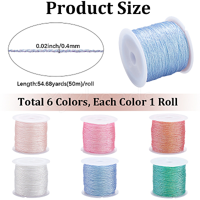 6 Rolls 6 Colors Polyester Braided Cord WCOR-CY0001-02B-1