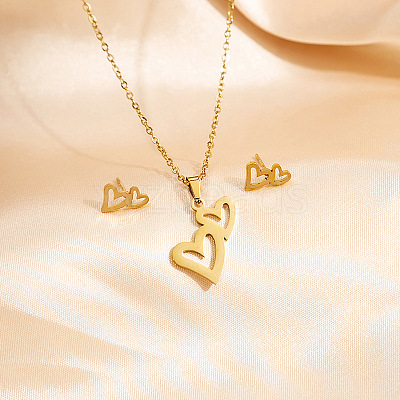 304 Stainless Steel Pendant Necklaces & Stud Earrings Sets WG82A44-09-1