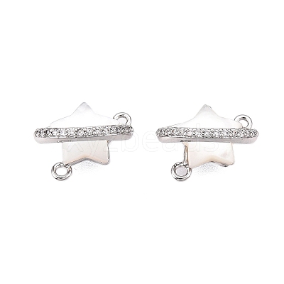 Brass Micro Pave Clear Cubic Zirconia Star Connector Charms KK-B102-27P-1
