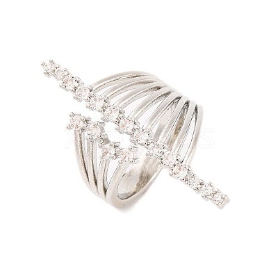Brass Micro Pave Clear Cubic Zirconia Open Cuff Rings RJEW-U009-08P-03-1