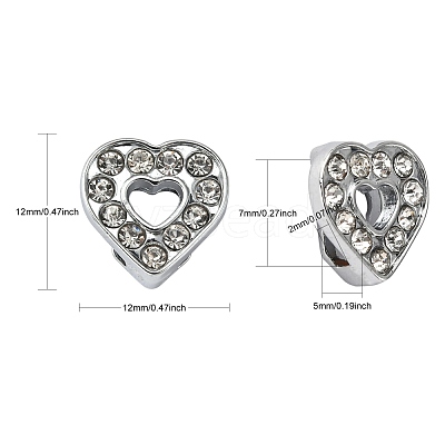 Alloy Heart Slide Charms with Grade A Rhinestones ALRI-R034-06-1