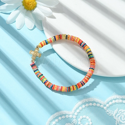 Polymer Clay Disc Heishi Surfer Stretch Bracelets BJEW-JB09835-1