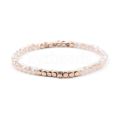 Gold-tone Miyuki Elastic Crystal Beaded Bracelet with Acrylic Tube Beads ST1720582-1