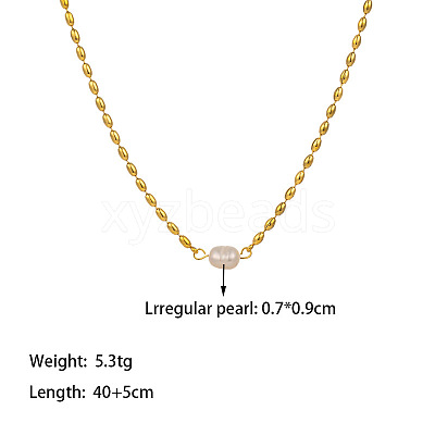 304 Stainless Steel & Natural Freshwater Pearl Potato Link Chain Necklaces for Women FS-WG4D4E4-01-1
