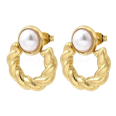 201 Stainless Steel ABS Plastic Pearl Stud Earrings EJEW-Z151-13G-03-1