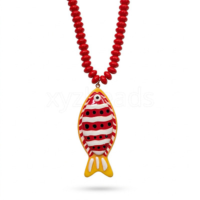 Summer Beach Resin Fish Pendant Rondelle Beaded Necklaces for Women WG3A5E5-01-1