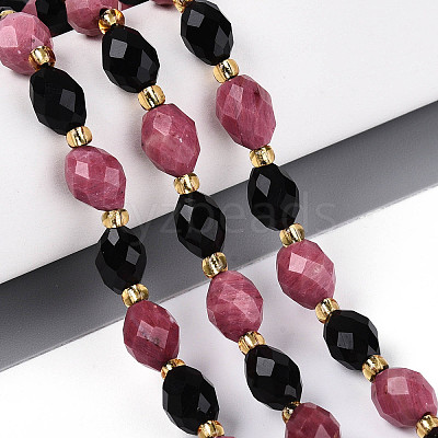 Natural Obsidian & Rhodonite Beads Strands G-N358-04A-04-1
