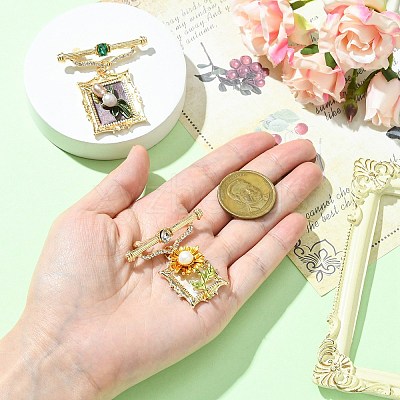 2Pcs 2 Styles Square & Rectangle with Flower Alloy ABS Imitation Pearl Brooch JEWB-CJ0001-92-1