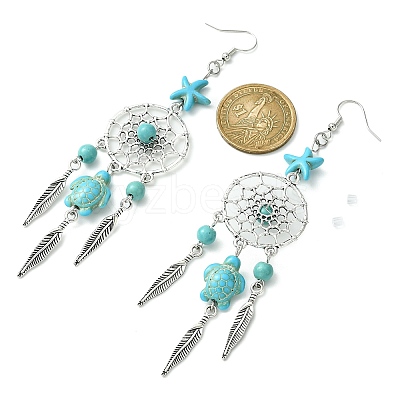 Web with Feather Alloy Chandelier Earrings EJEW-JE05464-01-1