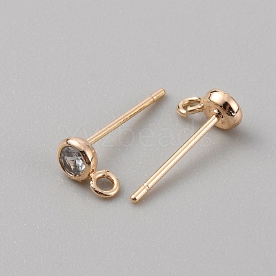 Brass Micro Pave Cubic Zirconia Flat Round Stud Earring Finding KK-WH0062-41B-G-1