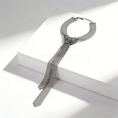 Alloy Full Crystal Rhinestone Mesh Tassel Y Necklaces for Women WG87624-02-1