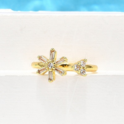 Brass Micro Pave Clear Cubic Zirconia Cuff Rings for Women RJEW-H247-18G-1