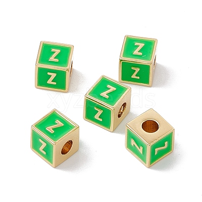 Rack Plating Brass Enamel Beads KK-B060-04G-02Z-1