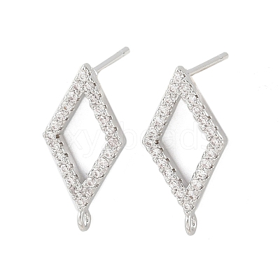 Brass Micro Pave Clear Cubic Zirconia Rhombus Stud Earring Findings KK-Z133-02P-03-1