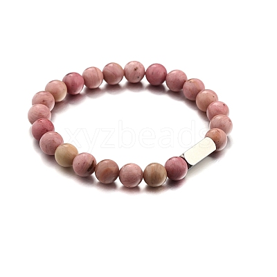 Natural Rhodonite Round Beaded Stretch Bracelet PW-WG80752-10-1