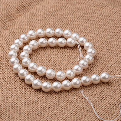 Polished Round Grade A Shell Pearl Bead Strands BSHE-M027-10mm-28-1