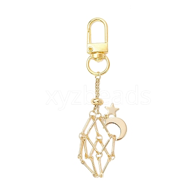Brass Macrame Pouch Empty Stone Holder Pendant Decoration HJEW-JM03303-01-1
