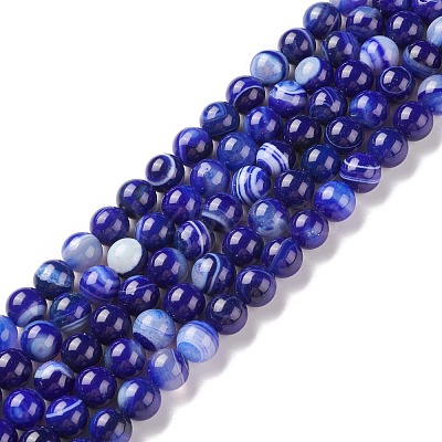 Natural Striped Agate/Banded Agate Beads Strands G-G582-10mm-64-1