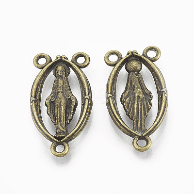 Holy Oval Carved Virgin Mary Tibetan Style Alloy Chandelier Component Links LS-TIBEP-0381-AB-LF-1