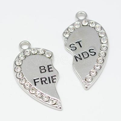 Heart Alloy Rhinestone Split Pendants TIBEP-S293-061P-LF-1