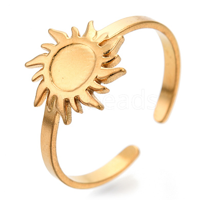 Ion Plating(IP) 304 Stainless Steel Sun Cuff Rings RJEW-N038-116LG-1