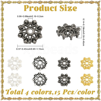 60Pcs 4 Colors Alloy Bead Caps FIND-YW0011-83-1