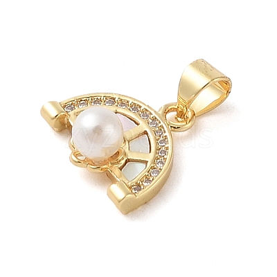 Brass & Shell & Clear Cubic Zirconia Charms KK-I712-18G-1