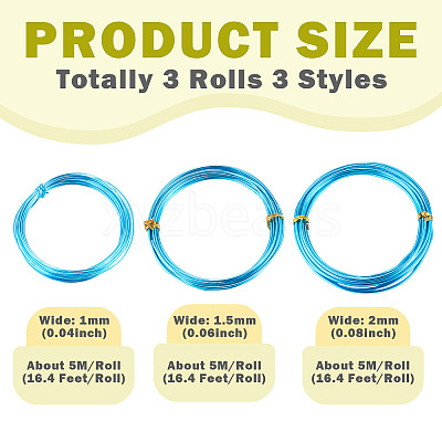 3 Rolls 3 Styles Round Aluminum Wire AW-TADJ0001-03B-1