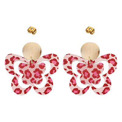 Brass Printing Acrylic Butterfly Dangle Stud Earrings EJEW-TA00674-1