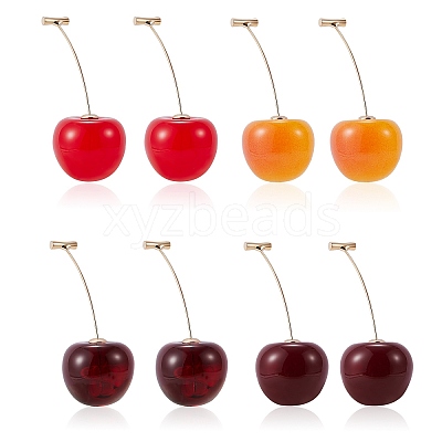 4Pair 4 Colors Lifelike Cherry Dangle Stud Earrings EJEW-SZ0001-54-1