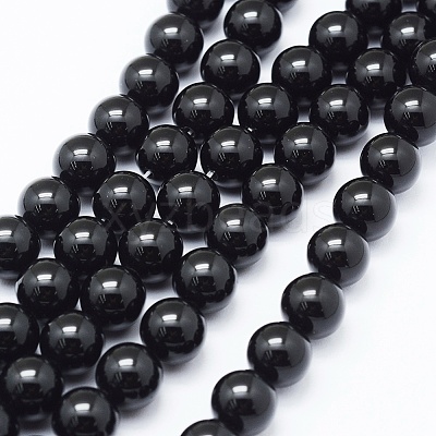Natural Black Onyx Beads Strands G-E469-08-8mm-1