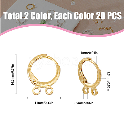 40Pcs 2 Color 2-hole Rack Plating Eco-friendly Brass Huggie Hoop Earring Findings KK-FH0006-63-1