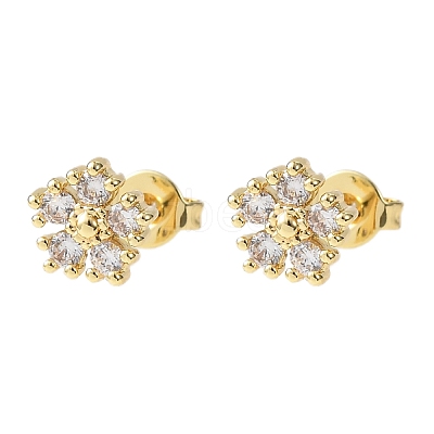 Brass Micro Pave Cubic Zirconia Flower Stud Earrings EJEW-H174-01C-G-1